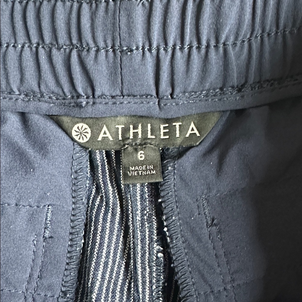 ATHLETA Bali Beachside Linen pull on
Shorts Navy Blue Stripe - Picture 2 of 6